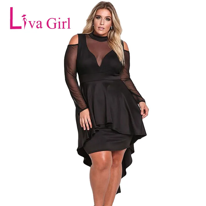 LIVA GIRL пикантные черные сапоги с открытыми плечами размера плюс мини платье