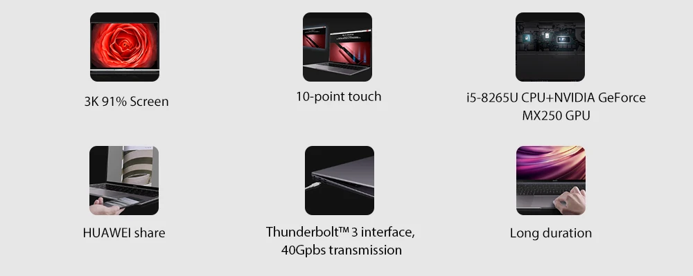 Ноутбук HUAWEI MateBook X Pro, 13,9 дюймов, Windows 10, Intel Core i5-8265u, 8 Гб ОЗУ, 512 Гб SSD, идентификация отпечатков пальцев, ноутбук