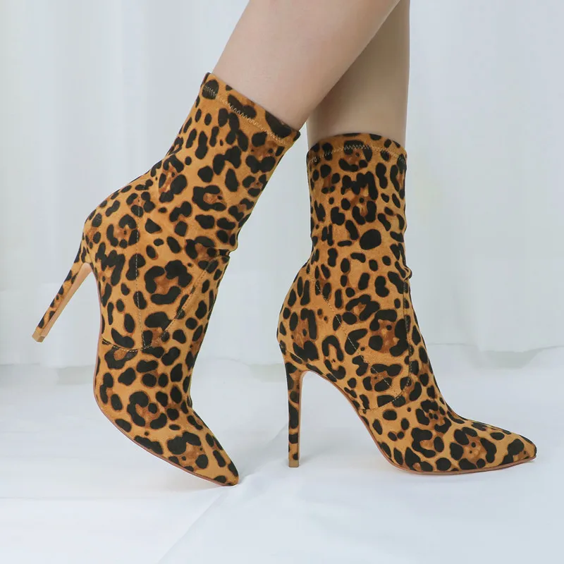

Roni Bouker Newest Stilettos Heel Ankle Booties Size 42 Female Spring Fashion Leopard Pointed Toes High Heels Woman Party Shoes