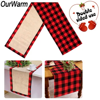 

OurWarm Christmas Table Runner Reversible Buffalo Plaid Burlap Table Runner Lumberjack Birthday Party Christmas Decorations