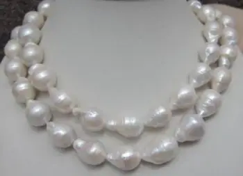 

HUGE 12-18MM NATURAL AAA SOUTH SEA WHITE BAROQUE PEARL NECKLACE 35 INCH AAA