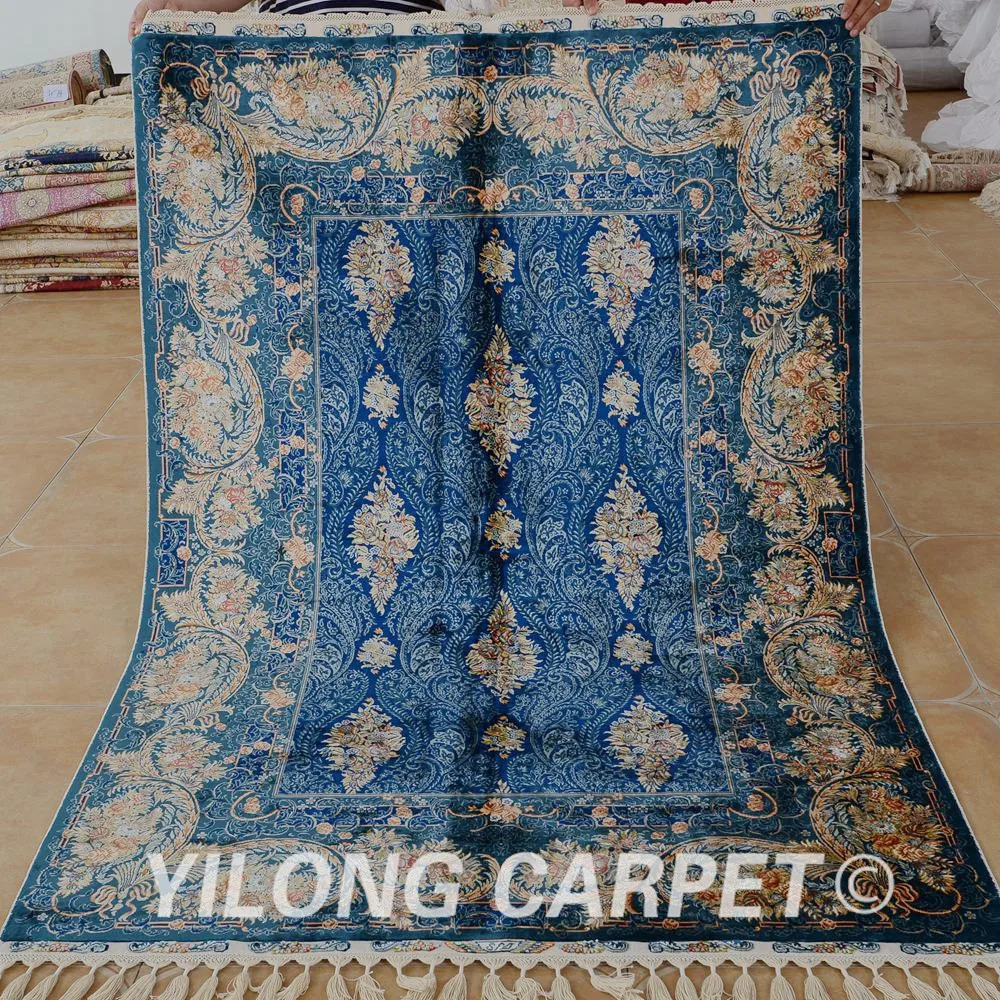 Yilong 4 3 'x 6 2' Hereke Шелковый Vantage ковер синий тонкий Восточная область шелковые