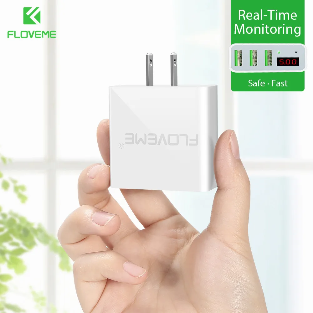 FLOVEME 15 Вт 3 порта USB зарядное устройство для смартфона светодиодный дисплей iPhone X 7 8