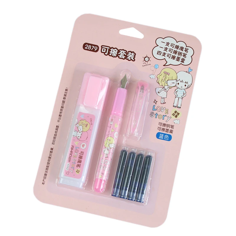 

1 Set Erasable Pen Fountain Pen + Ink 0.5mm Medium F Nib Office Stationery Student School Supplies