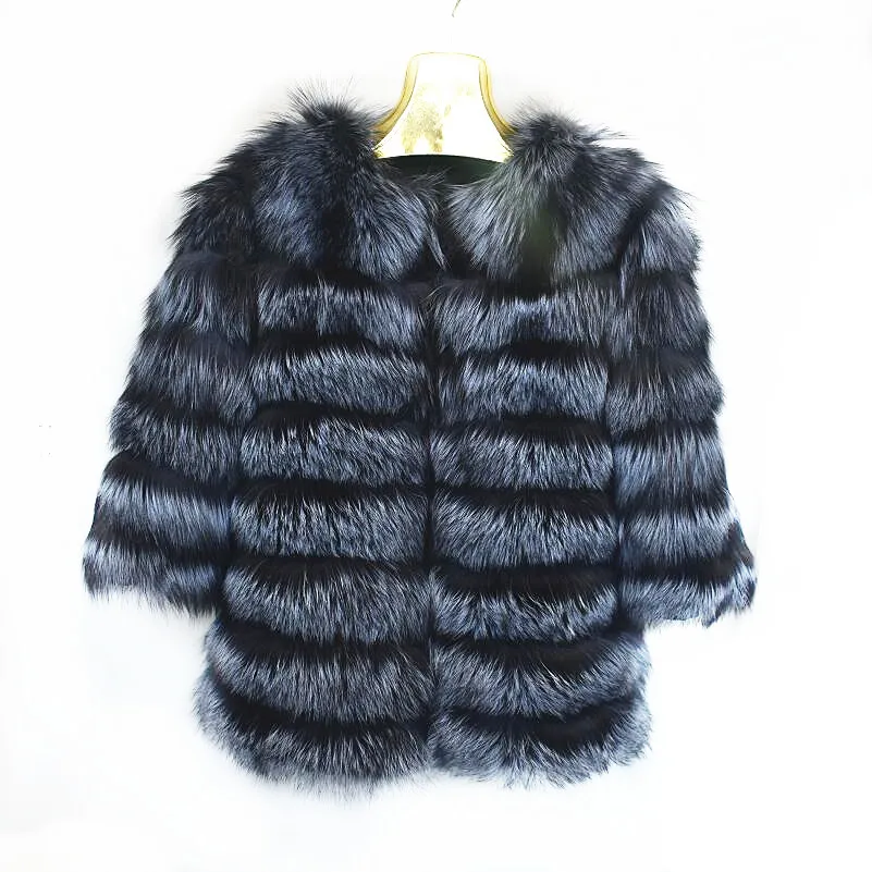 

Real fox fur coat, high quality natural silver fox, short fur ladies coat, stylish thick warm, autumn and winter European and Am