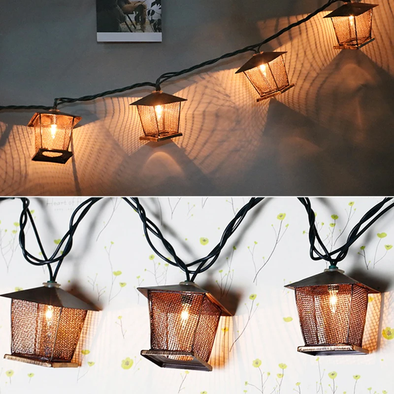 Retro Metal House String Lights 1.5M/3M Warm White Waterproof Outdoor Backyard Garden String Light #