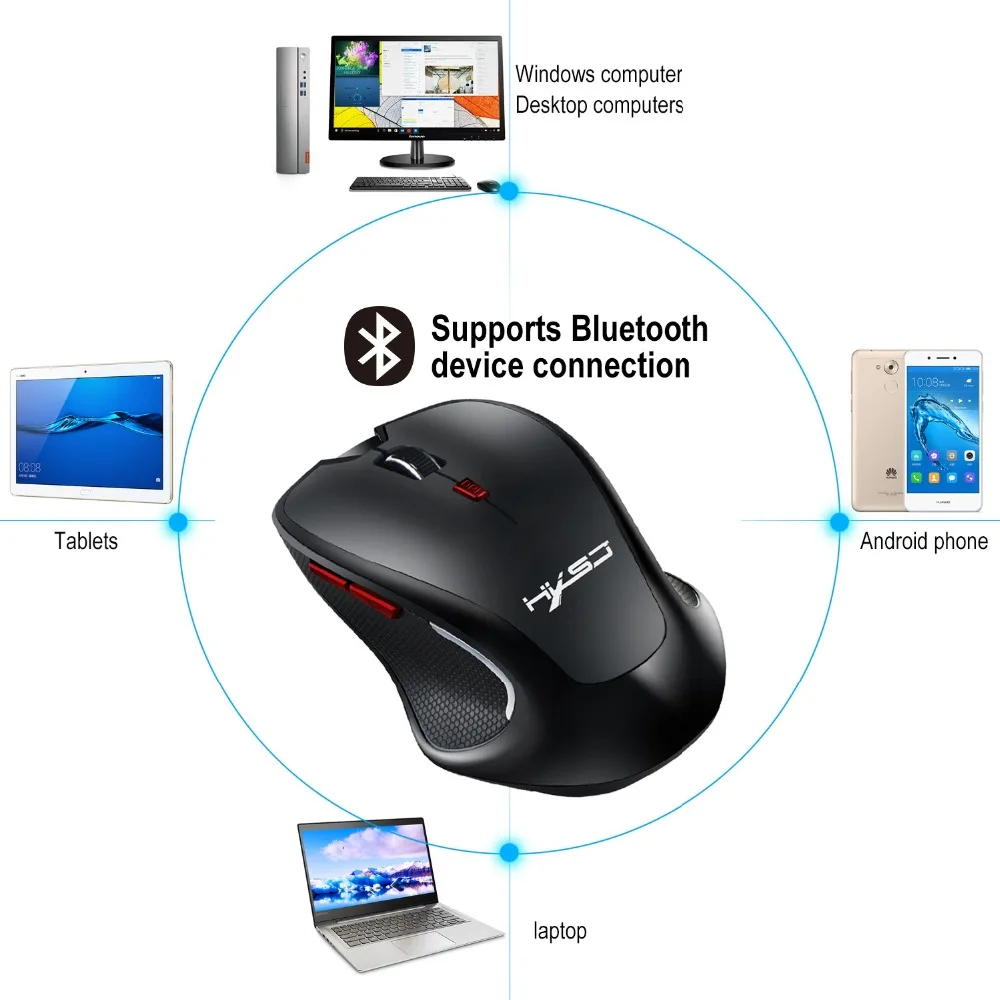 Hxsj T21 Bluetooth 3,0 Беспроводной Мышь Офис 2400 точек/дюйм энергосбережения для настольных компьютеров, ноутбуков, телефонов на базе Android