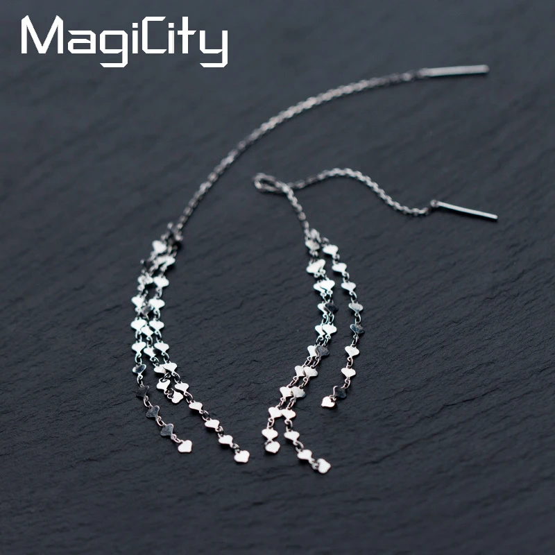 Korean Fashion New 925 Sterling Silver Heart Statement LongTassel Drop Earrings For Women Jewelry Gift 2018 | Украшения и