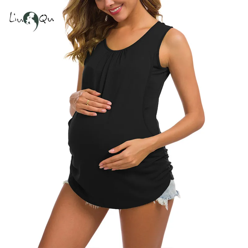 Для женщин по беременности и родам майка, футболка одежда для беременных Грудное вскармливание Сторона Ruched Беременность Рубашка летняя Повседневное Топ