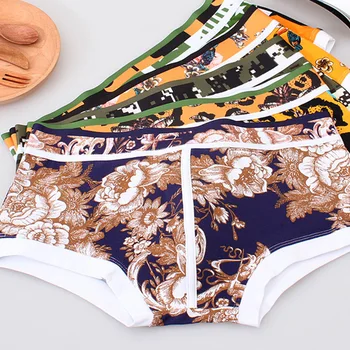 

4pcs/lot WJ Printed Boxer Men Underwear Breath Cotton Sexy Bulge Low Rise Mens Boxers Underware Male Underpants Cueca Shorts