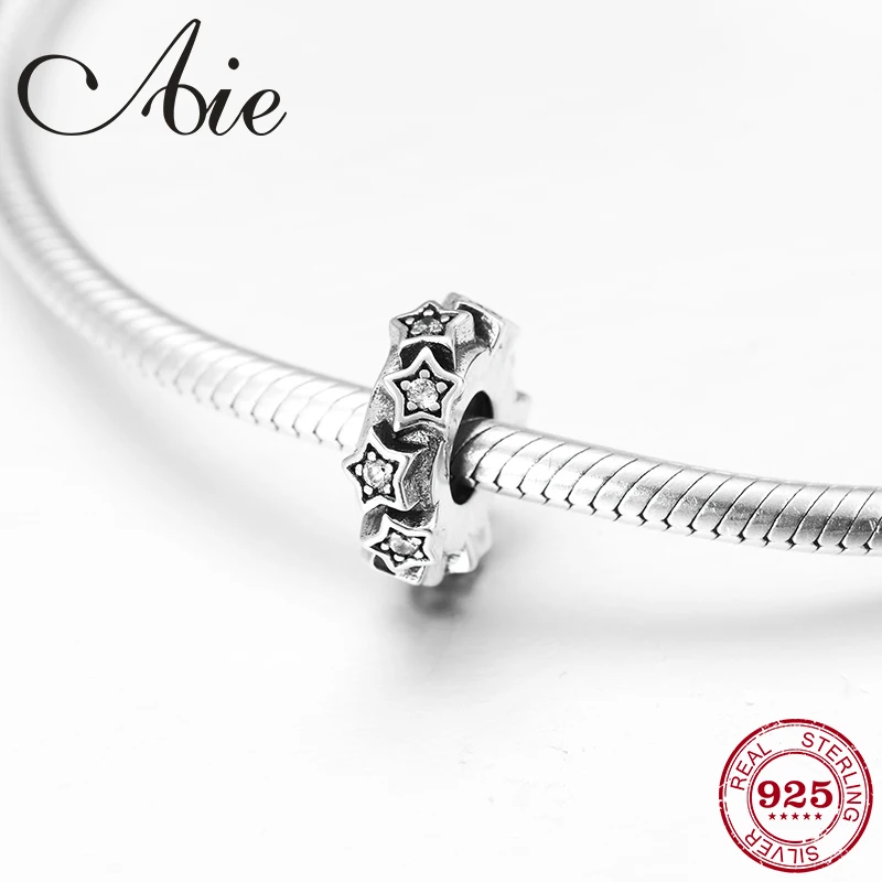 

925 Sterling Silver DIY five-pointed star clear CZ fine spacer stopper beads Fit Original Pandora Charm Bracelet Jewelry making