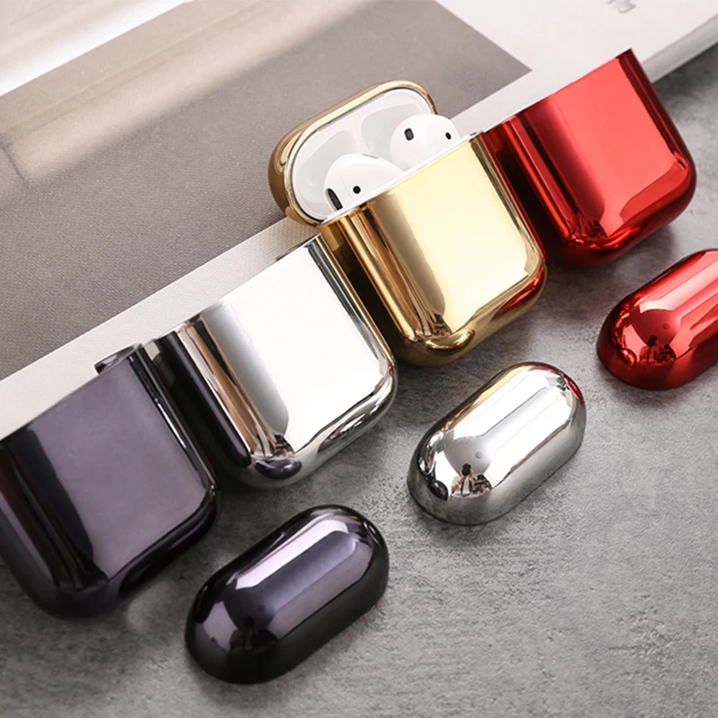 

For Airpods 2 1 Plating PC Case Earphone Cover Case Shockproof Electroplated Hard Shell Luxury Universal Cases For Apple Airpods
