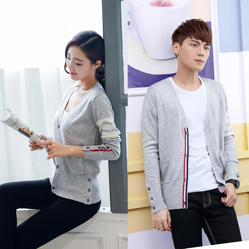 Najtaniej 2019 nowa wiosna moda sweter miłośników odzież pary pasujące sweter sweter szczupła dekolt w serek rozpinany sweter