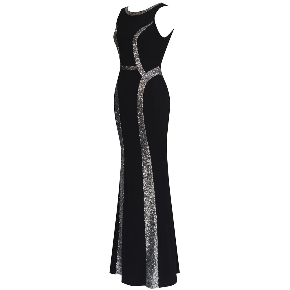 Spendflower/женское вечернее платье без рукавов с воротником лодочкой и серебряными блестками; Цвет черный, синий; G-097