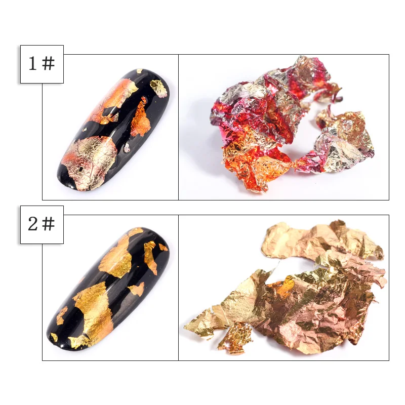 12 Colors/set Nail Foils Sticker Gold Silver Glitter Adhesive Glue Image Transfer Paillette Flake Chip Foil Paper Nail Art Tips