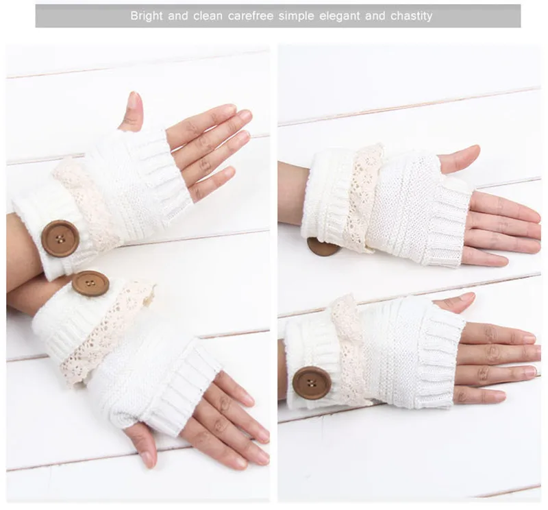 VISNXGI женские теплые перчатки Зимние перчатки без пальцев женские вязаные теплые митенки без пальцев на кнопках кружевные рукавицы