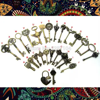 

25pcs Heavy Duty Large Antique Brass Vintage Retro Old Look Decor Key Necklace Pendant Steampunk Charms Amulet Jewelry DIY Set2