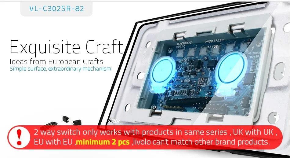 Стандарт США/AU, Smart Livolo переключатель vl-c302sr-82, черный жемчуг кристалл Стекло Панель, 2-способ цифровой дистанционный переключатель Главная настенные светильники