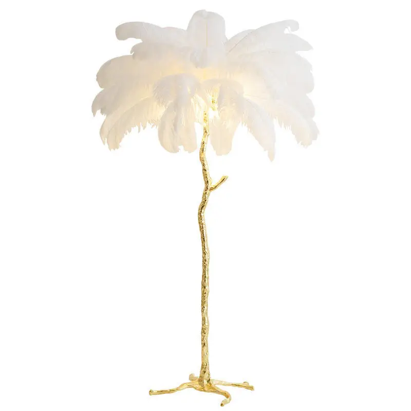 Современные Простые страусиные перья медная Напольная Лампа медная стоящая лампа для гостиной спальни освещение домашний декор освещение в помещении - Цвет абажура: Белый
