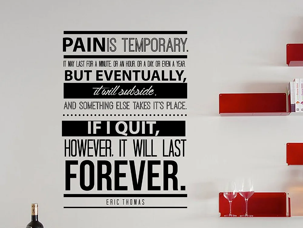 

New arrival Eric Thomas Motivational Typography Quote wall sticker Office Home Decor "Pain Is Temporary