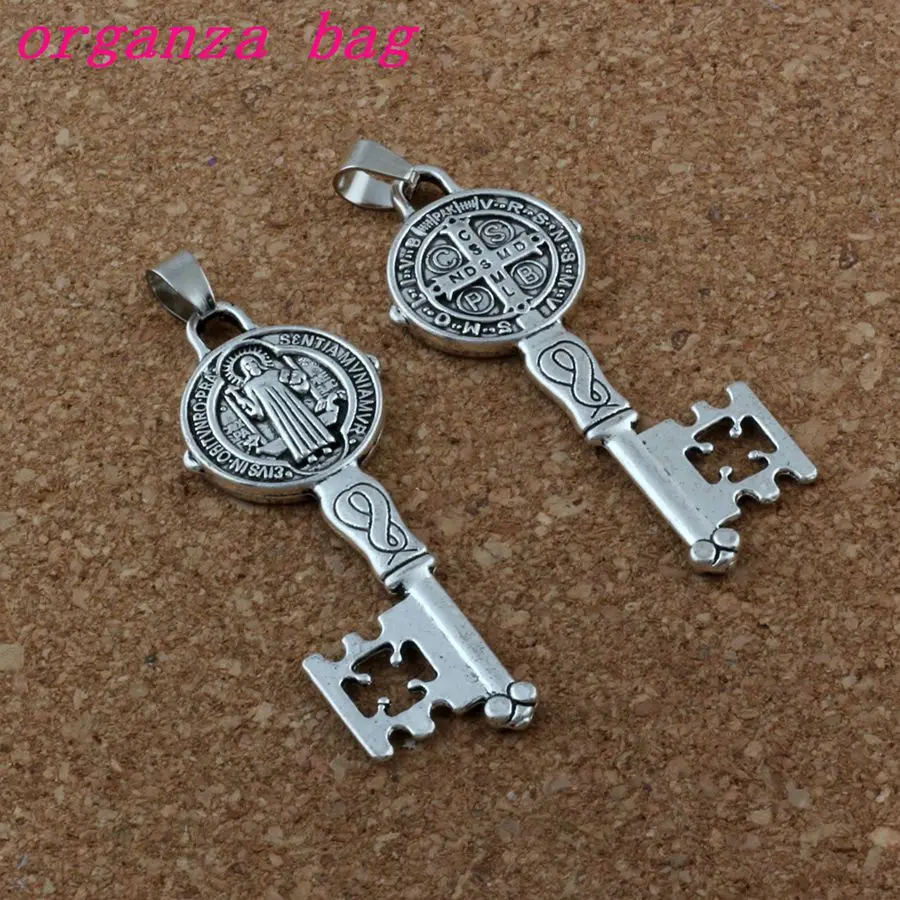 Камень изгнательный из цинкового сплава с крестом 20 шт./лот 19 5x58 мм|saint benedict|silver