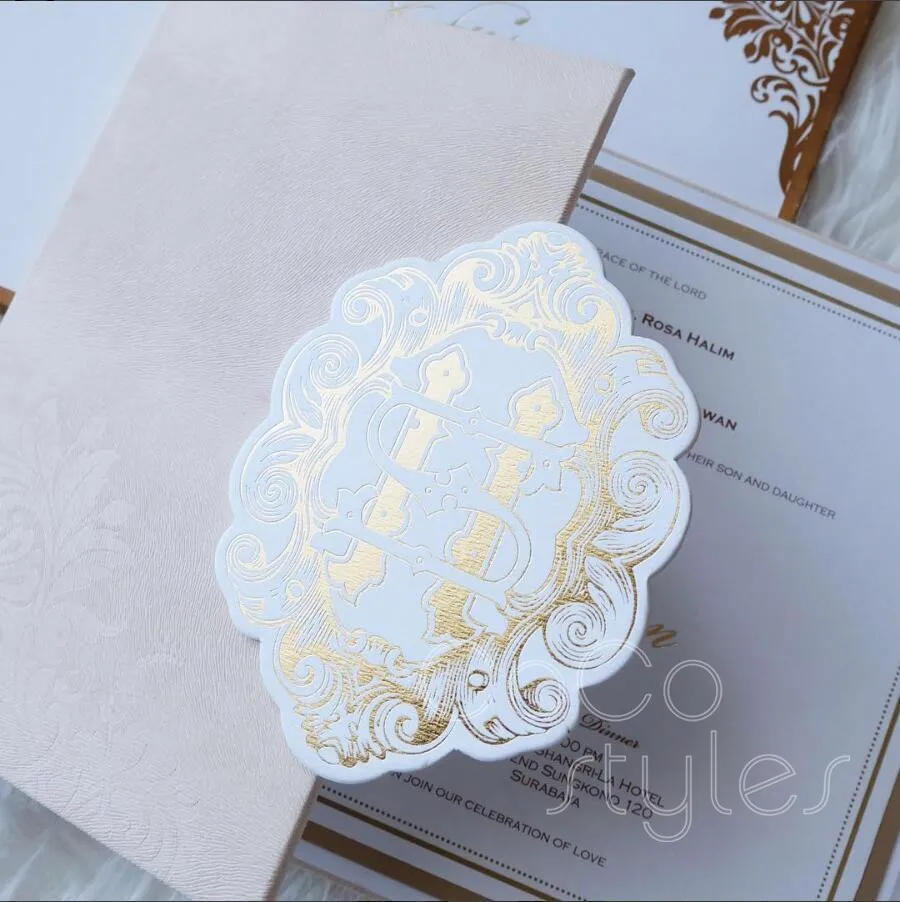  Cocostyles custom de luxe velvet leather gatefold invitation card with fold foiling for neutral wed - 32879774287