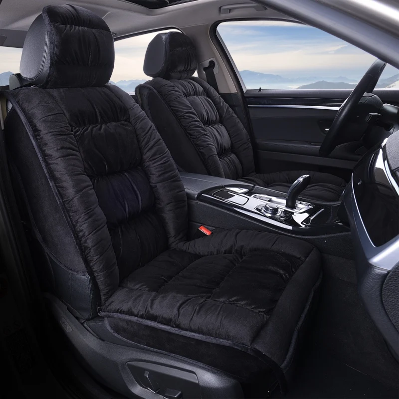 Чехол для автомобильного сиденья, универсальная зимняя теплая плюшевая подушка, полный комплект, подходит для 5 сидений, внедорожников, седанов, передних, задних, задних автомобильных сидений, защитная накладка