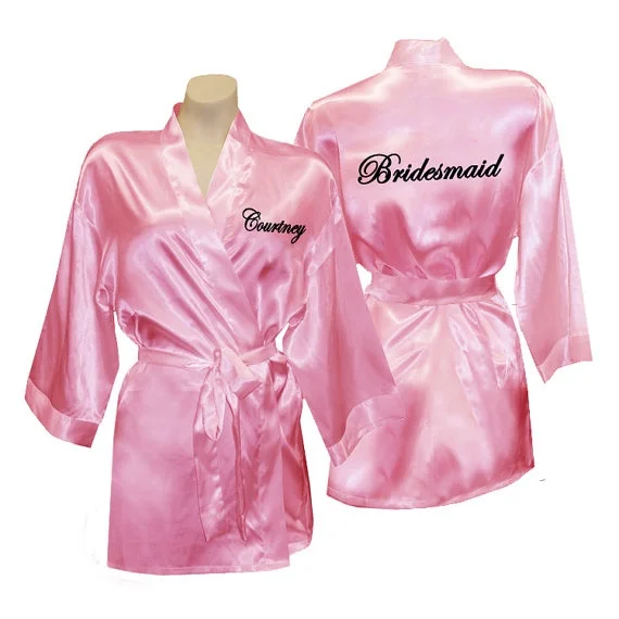 

personalized names titles bridesmaid bride printed wedding Bachelorette Bridesmaid satin pajamas robes bridal shower kiminos