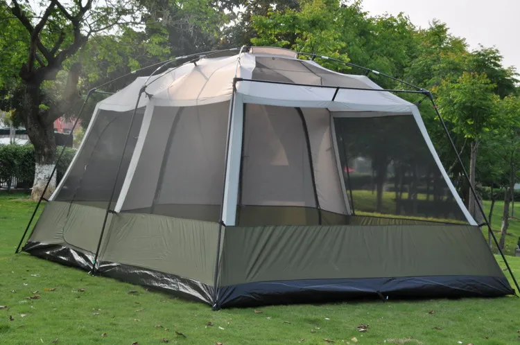 Один зал две спальни ultralarge 8-12 человек использовать Двойной Слой Непромокаемые непромокаемые fimily палатка для вечерние
