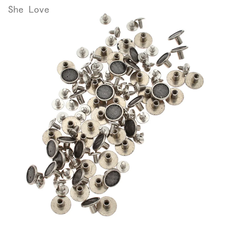 

She Love 50pcs Vintage Wave Rivets Screws Metal Studs Leathercraft Leather Craft For Clothing Decoration