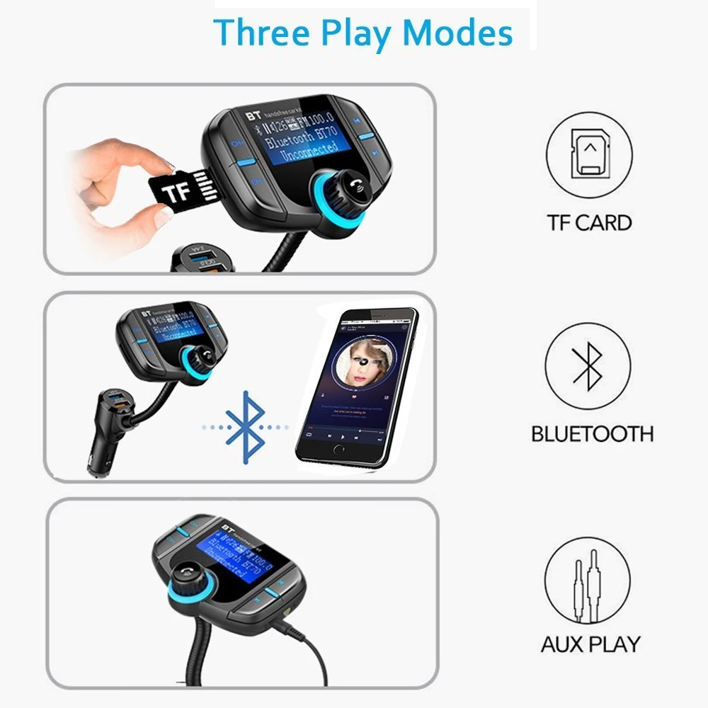 JINSERTA 1 65 ''Bluetooth fm модулятор 2 Порты и разъёмы Quick Charge 3 0 зарядное устройство для