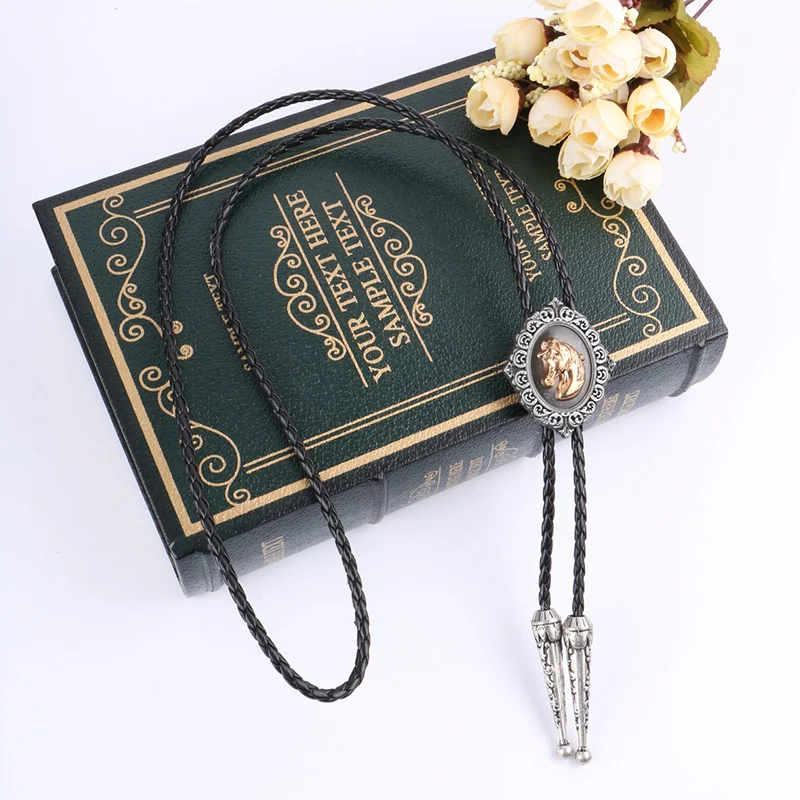 

Mantieqingway American Western Cowboy Opal Bolo Tie Rodeo Leather Tie Vintage Animal Pattern Neckties Men Neckwear Accessories