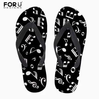 

FORUDESIGNS Summer Men Flip Flops 3D Music Notes Pattern Flats Slip-on Home Flip Flops for Men Casual Beach Slippers Male Shoes