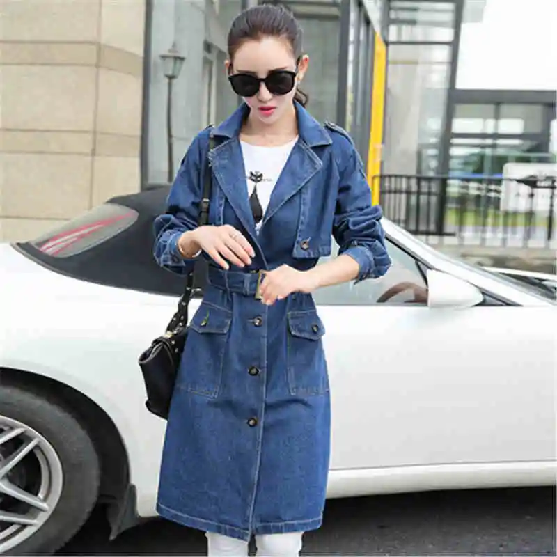 [GUTU] 2017 Primavera Outono Nova Moda Estilo Longo Casaco Denim Mulheres Casaco de Cor Pura Manga Longa E2670