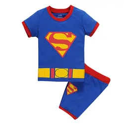 Для мальчиков пижамы для девочек супергерой Супермен Детские Топы короткий рукав Футболка летние пижамы комплект для малышей man toddler