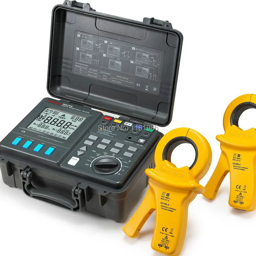 

2 Clamp 4 Current Leakage kit Intelligent Ground Earth Resistance Tester Meter Soil Resistivity 2/3/4 Pole USB2.0 MASTECH MS2307
