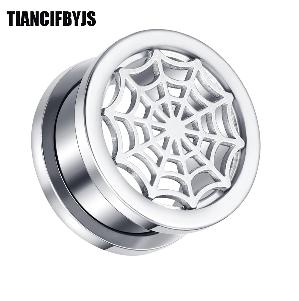 

TIANCIFBYJS Stainless Steel Spider Web Ear Plug Screw Tunnels Gauges Earring Expanders Stretcher Plugs Piercing Cartilage 60 PCS