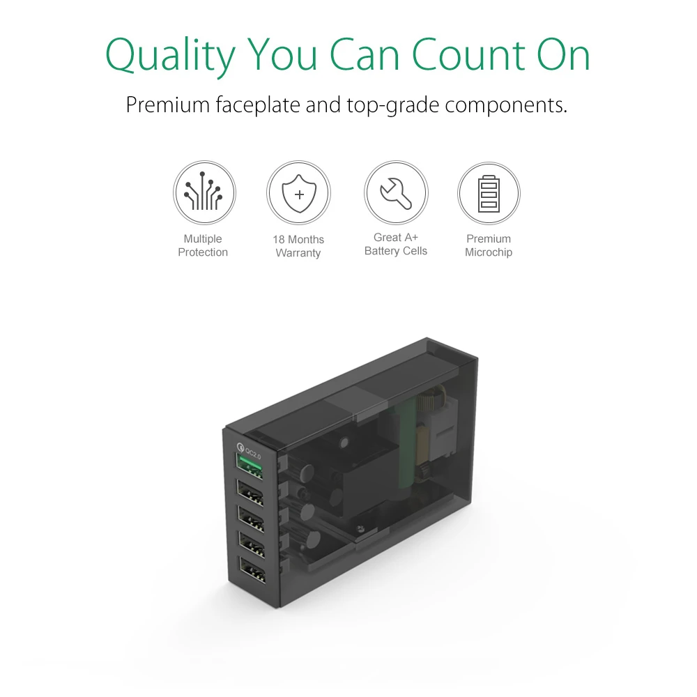 ORICO QSL-5U 5 Ports QC 2.0 5V8A40W Max Desktop USB Quick Charger with EU or US Plug for iPhone Samsung S6 SONY HTC
