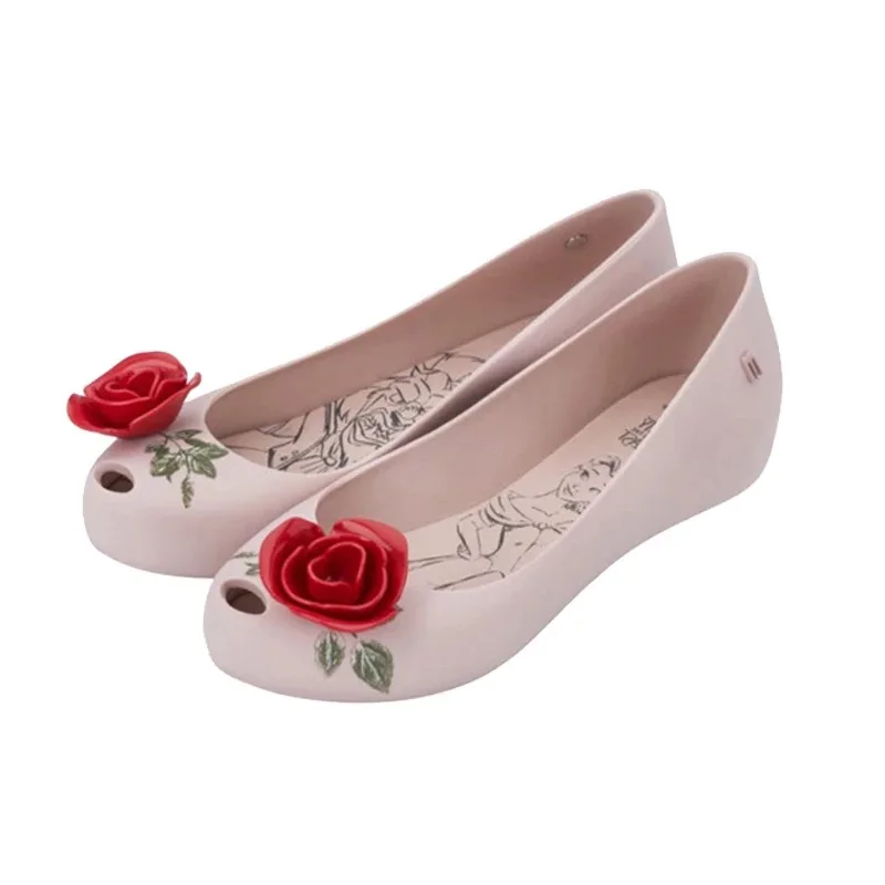 

Melissa Original Beauty Beast Red Rose Flowers Women Jelly Sandals 2019 Women Sandals Melissa Jelly Shoes zapatillas mujer