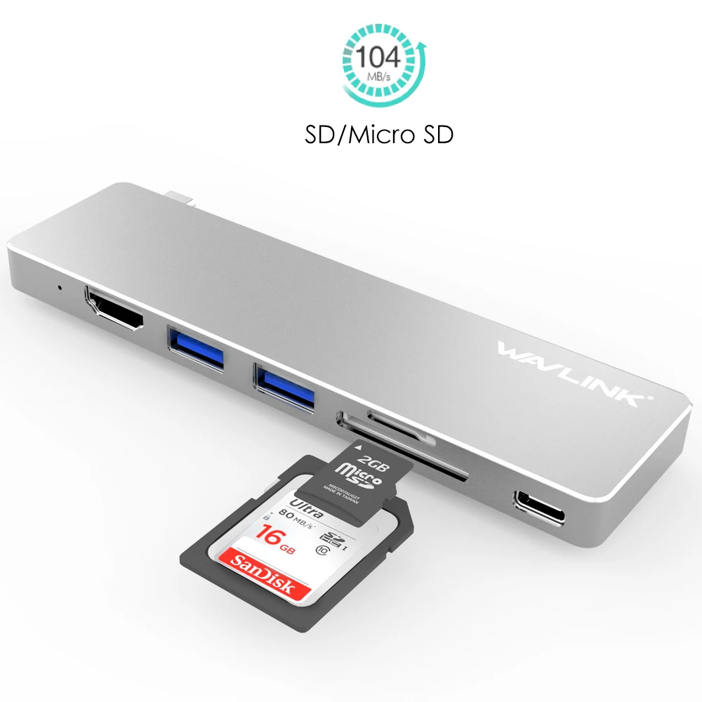 Wavlink USB C концентратор к HDMI 4K адаптер с SD/Micro SD кард-ридер USB A 3,0 концентратор адаптер питания для MacBook Pro