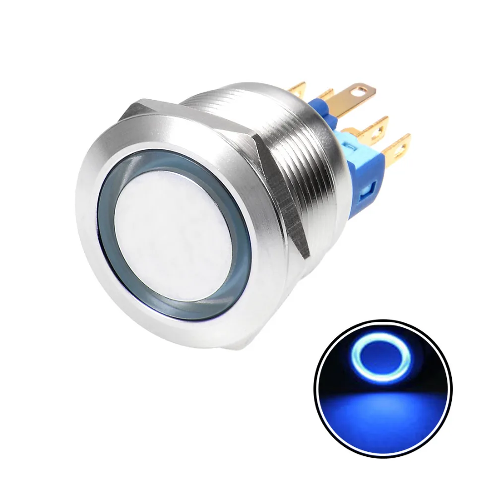 

Uxcell Metal Push Button Switch 22mm Mounting Dia 5A 1NO 1NC 24/220V Blue LED Light Flat Head Sliver Black Switches Momentary