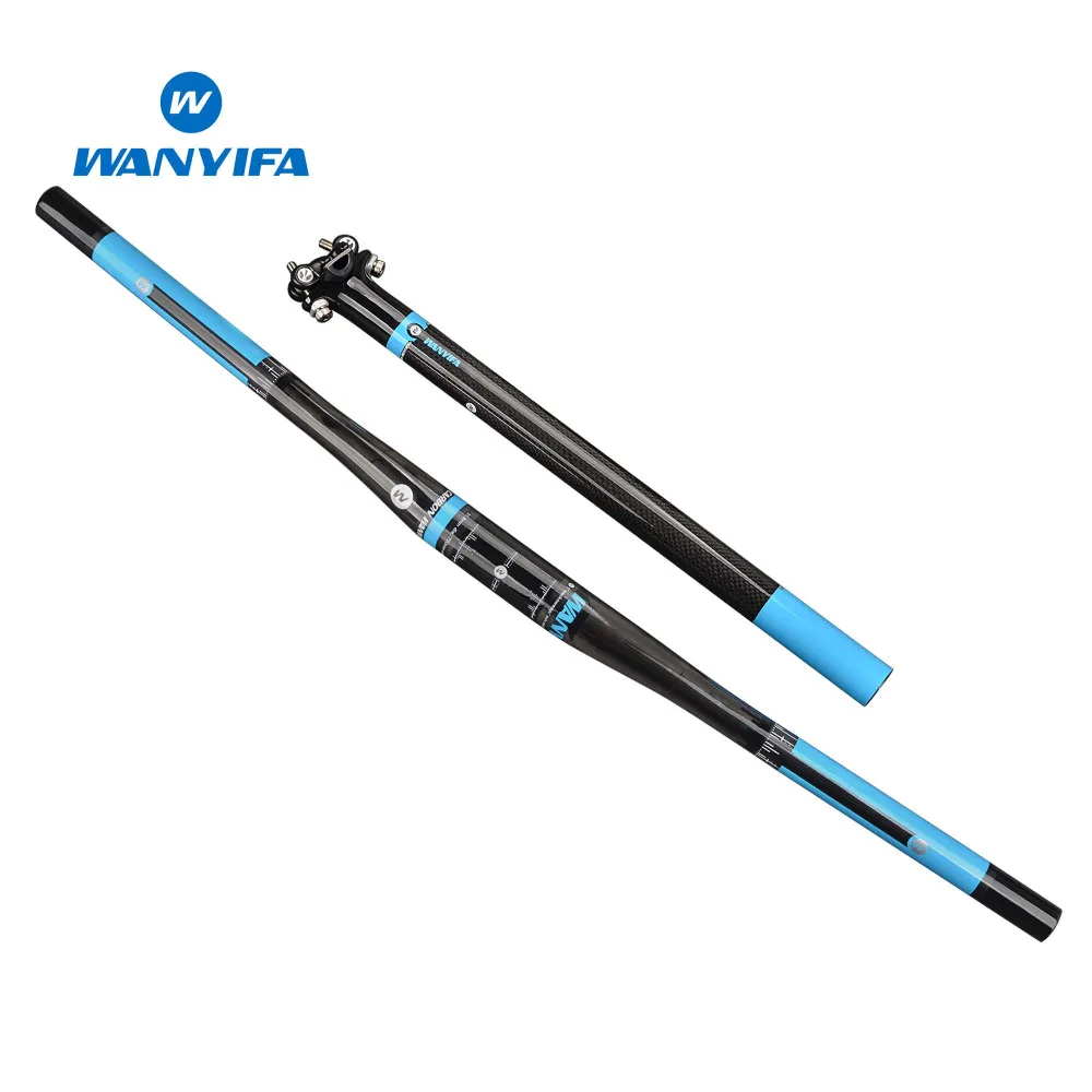 Wanyifa Carbon Mountain Bicycle Handlebars MTB Blue 3K Gloss Cycling