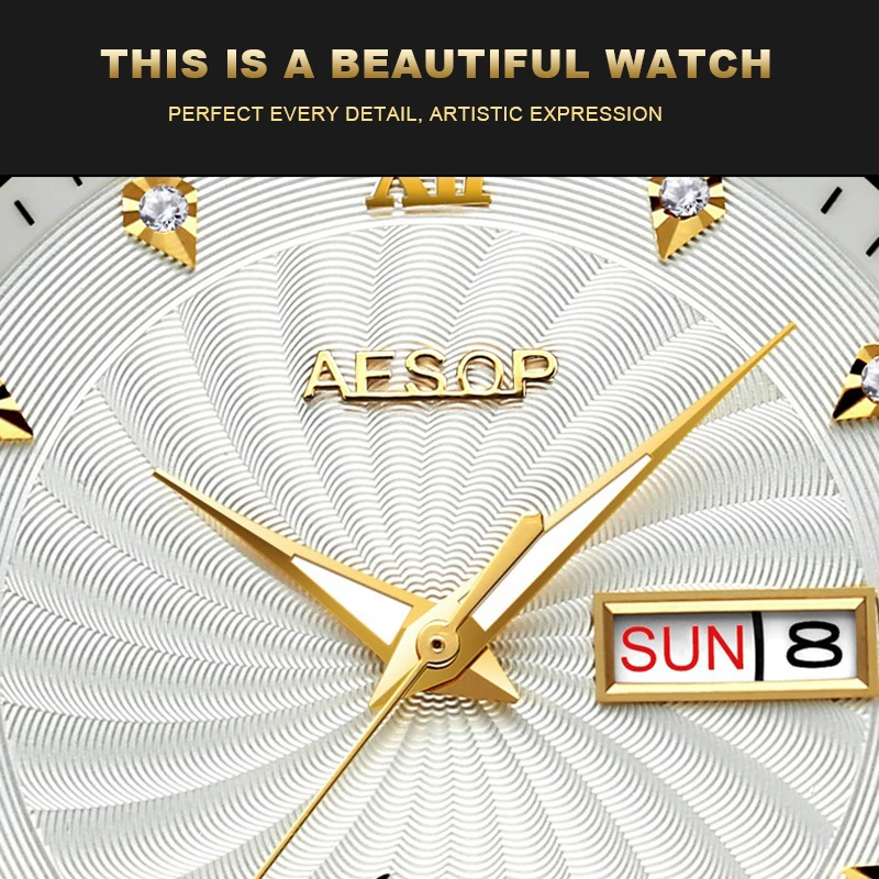 AESOP Mechanical Watch Men Luxury Top Brand Auto Date Diamond Gold Stainless Wristwatch Business Waterproof Montre Homme