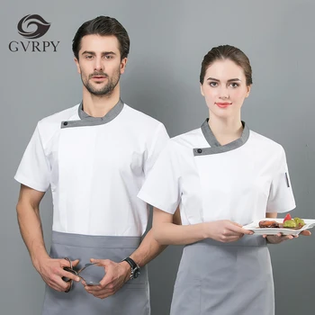 

2019 New Products Unisex Chef Uniform Short Sleeve Chef Jacket Barber Shop Hotel Restaurant Food Service Work Uniform Shirt