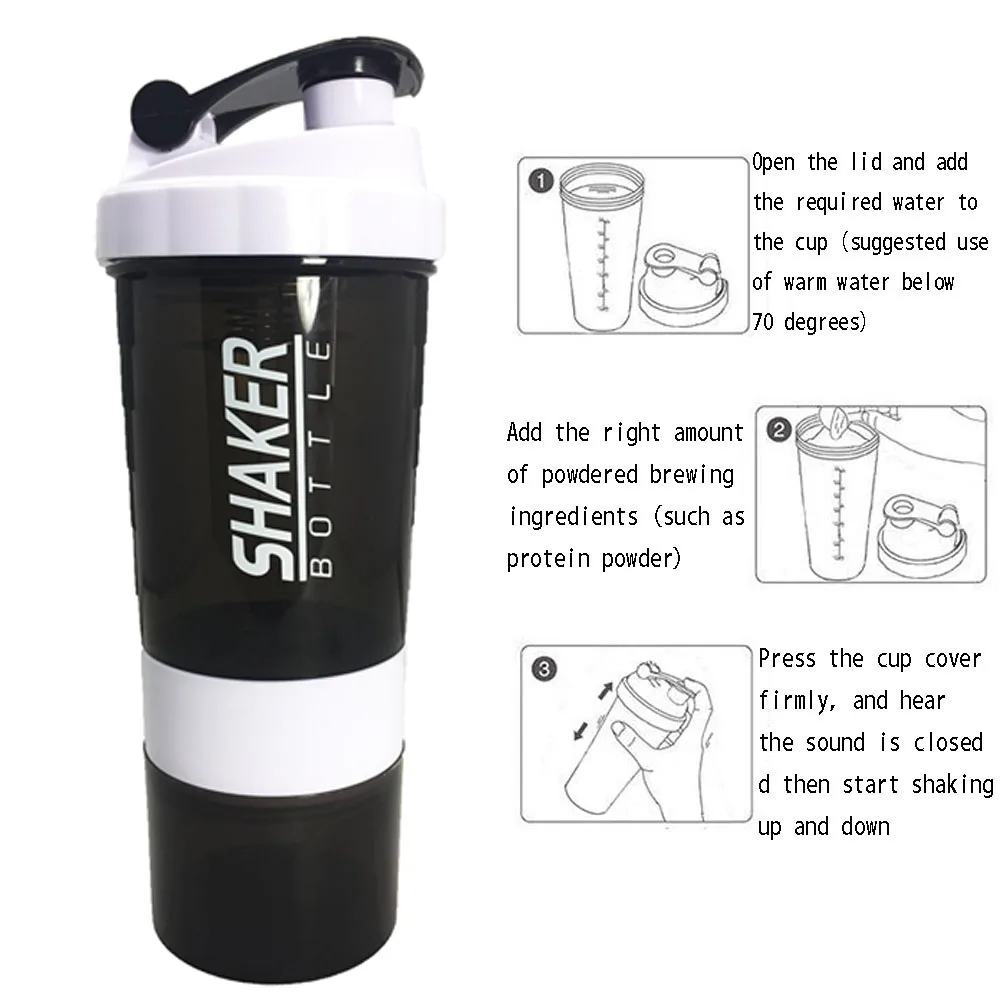 New Sports Shaker Bottle Whey Protein Powder Mixing Bottle Sports Nutrition Protein Shaker Fitness Water Bottle With Three Layer Water Bottles Aliexpress