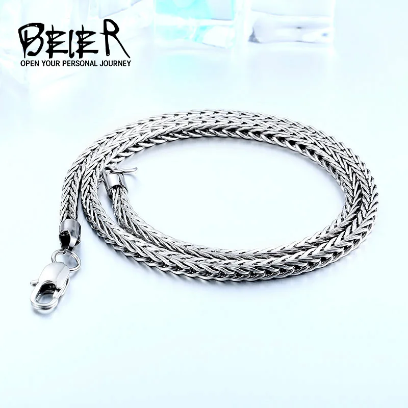 

Beier 316l stainless steel necklace twist trendy Square Fox chain necklace boy/man Silver Color for man gift BN1033