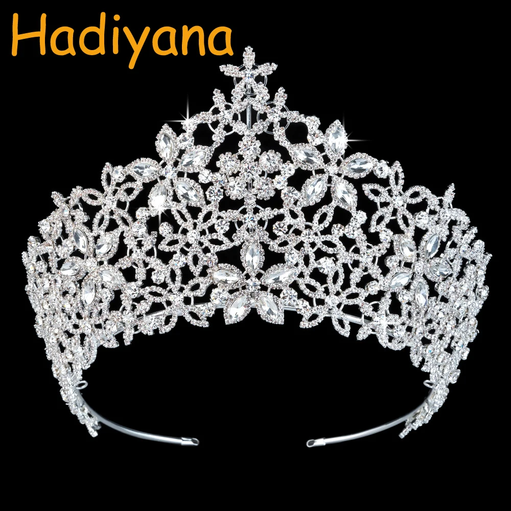 

Hadiyana Luxury Flower Wreath Floral Crown Tiaras Princess Sparkling Zirconia Rhinestones Crowns Pageant Party Jewelry BC3218