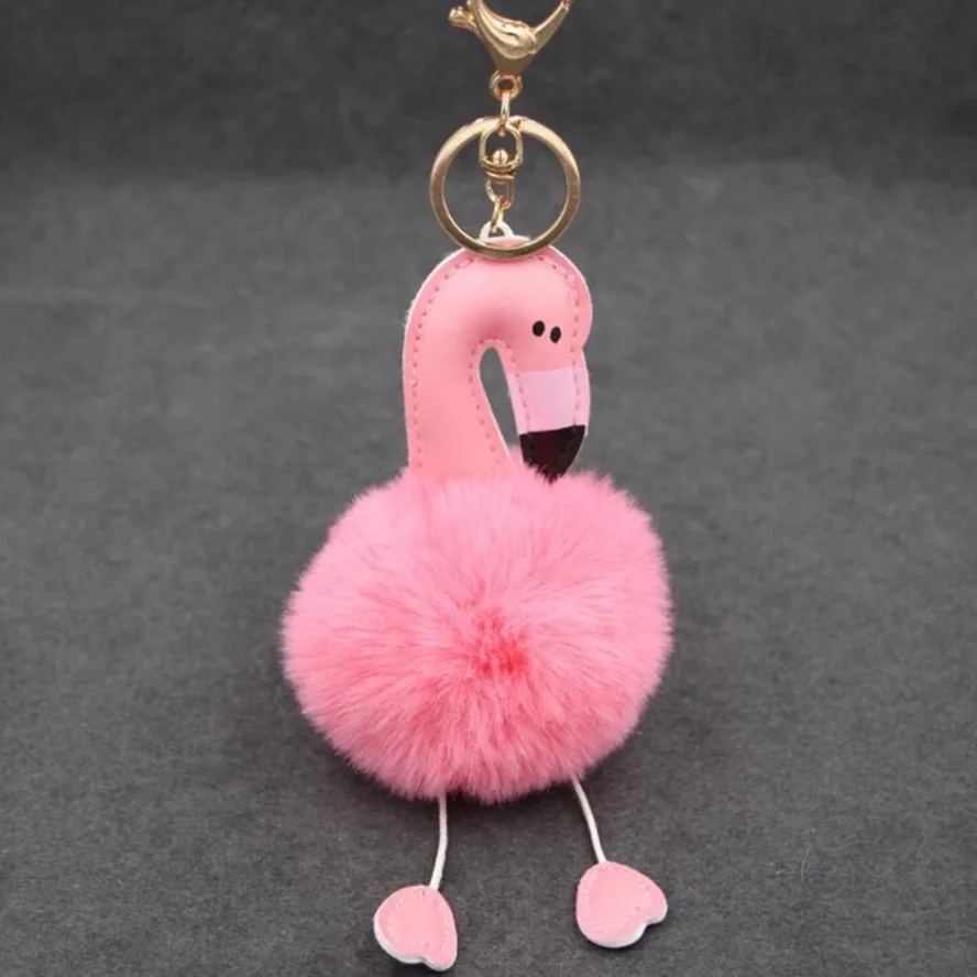 Women Bag Pink Flamingo Key Chain Ring Nice Purse Keychain Key Holder