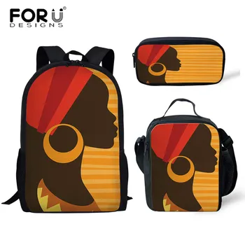 

FORUDESIGNS Student School Bags African American Black Art Printing Kids Schoolbag Kids Girl Backpack School Bags Set For Girls