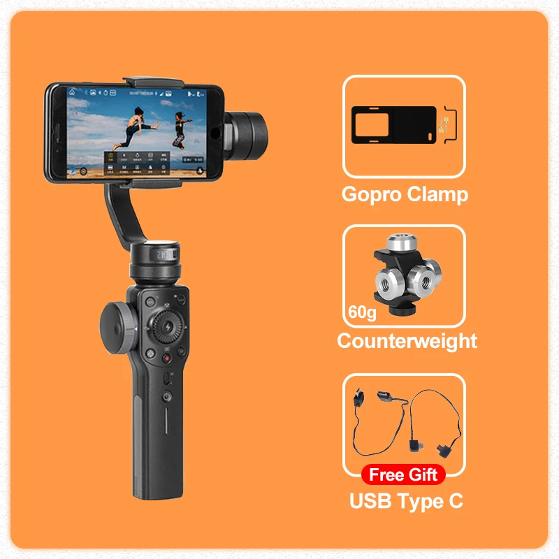 ZHIYUN Smooth 4 3 оси смартфон ручной карданный стабилизатор steadicam для iphone 6 X Экшн-камера huawei P20 Pro Gopro4 SJCAM - Цвет: w clip counterweight